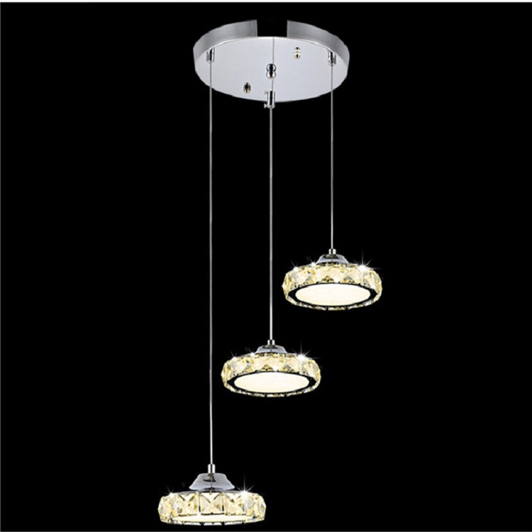 Three head Crystal Chandelier modern Simple led disk chandelier living room Restaurant circular chandeliers lighting